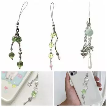 Браслет на запястье, бусины, телефон, кулон, счастливый четырехлистник, Y2K, шнурок, клевер, телефонная цепочка, брелок для мобильного телефона Style 1