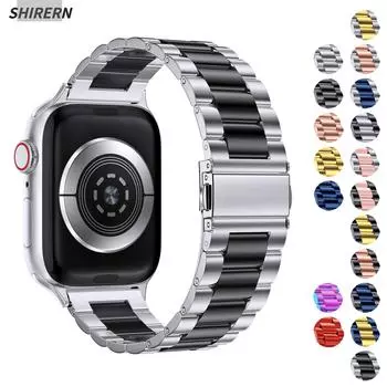Браслет на запястье для Apple Watch SE Band 9, 8, 7, 6, 5, 40 мм, 44 мм, 45 мм Ultra 2, деловой ремешок из нержавеющей стали для iWatch 3, 38, 42 мм, синий