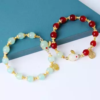 Браслет «Нефритовый кролик» 2025 г.: Бисерный аксессуар «Год Кролика» для женщин, девочек и мальчиков красный