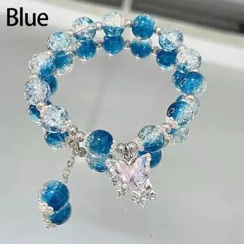 Браслет-нитка из бусин, натуральный кошачий глаз, браслет-бабочка, очаровательный браслет, изысканный, элегантный, для девочек, бусины-бабочки, украшение, ювелирное изделие, подарок синий