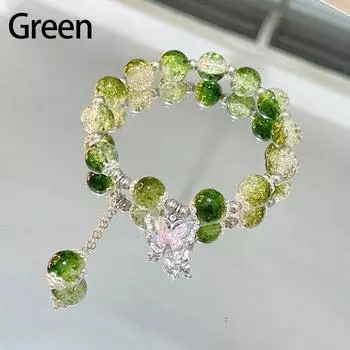 Браслет-нитка из бусин, натуральный кошачий глаз, браслет-бабочка, очаровательный браслет, изысканный, элегантный, для девочек, бусины-бабочки, украшение, ювелирное изделие, подарок зелёный