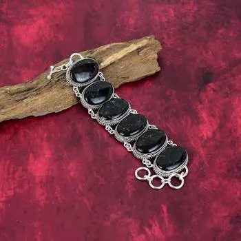 Браслет Nummite, ювелирные изделия из стерлингового серебра 925 пробы с драгоценными камнями, браслет ручной работы, на День благодарения Adjustable with 8 inches чёрный