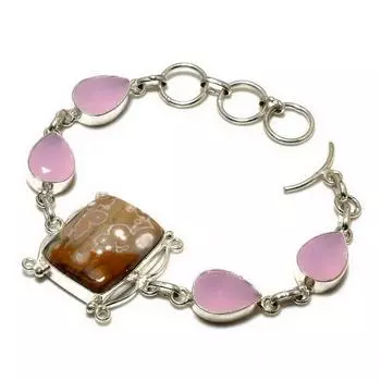 Браслет Ocean Jasper с розовым халцедоном 925 пробы и посеребренным покрытием 6–8 дюймов