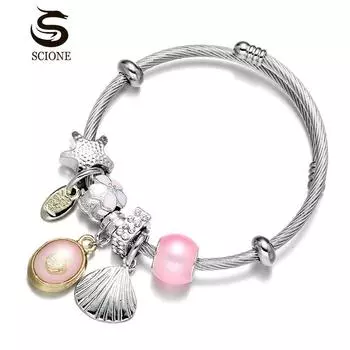 Браслет Ocean Shell Wind из титановой стали, регулируемый проволочный браслет Constellation 5.5-6.8cm розовый