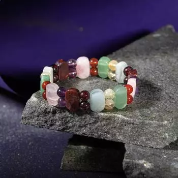 Браслет Овен Аквамарин, аметист, бордовый гранат, яшма, красный агат, розовый кварц, цитрин, зеленый авантюрин