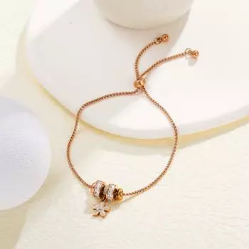 Браслет Pan Family Multi-Pull для женщин, выдвижной кулон в виде цветка из нержавеющей стали, модные невыцветающие ювелирные изделия из титановой стали, украшение для руки Plated with 14K real gold