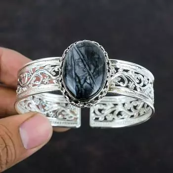 Браслет Пикассо Джаспер с драгоценными камнями, уникальный браслет-манжета из стерлингового серебра 925 пробы, регулируемый браслет ручной работы, серебряные украшения для подарков