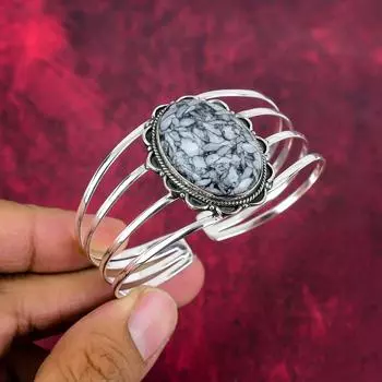 Браслет Pinolith из цельного стерлингового серебра 925 пробы, браслет ручной работы с драгоценными камнями, на День памяти Adjustable чёрный