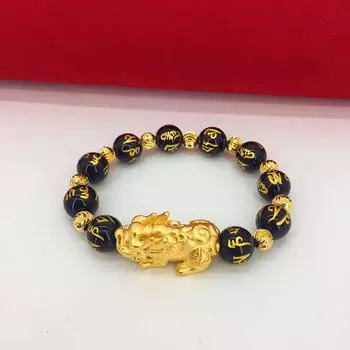 Браслет Pixiu из искусственного песка и золота с золотым покрытием, женский, счастливый, евро, ювелирные изделия, натуральный браслет из зеленого агата и золота