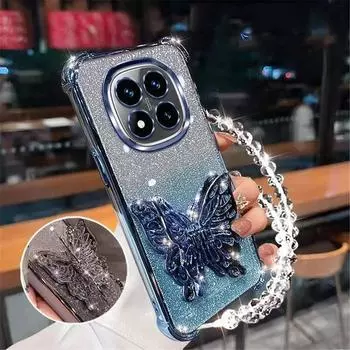 Браслет-подставка-бабочка, складной, чехол для телефона для Huawei P30 Lite P40 P50 P60 Pura 70 Pro Mate 40 50 60, блестящий, противоударный чехол For Huawei P30