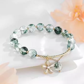 Браслет-подвеска CMM в китайском стиле ретро с зелеными градиентными бусинами и цветами, который приносит удачу нежной женщине