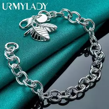 Браслет-подвеска из стерлингового серебра 925 пробы с двойным листом для женщин, модные ювелирные изделия для свадебной вечеринки 20cm