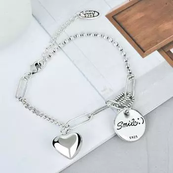 Браслет-подвеска из стерлингового серебра 925 пробы с кисточками в виде сердца и круглых бусин для женщин и девочек, ювелирные изделия Sl037