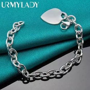 Браслет-подвеска из стерлингового серебра 925 пробы с сердцем для женщин, свадебные модные очаровательные ювелирные изделия 20cm