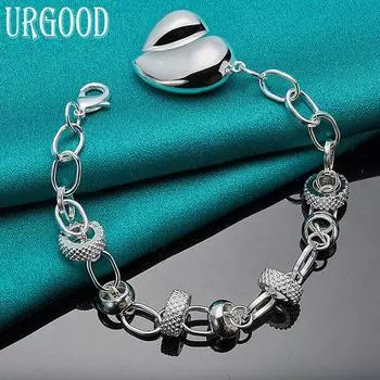 Браслет-подвеска из стерлингового серебра 925 пробы с сердцем любви Романтические украшения 20cm