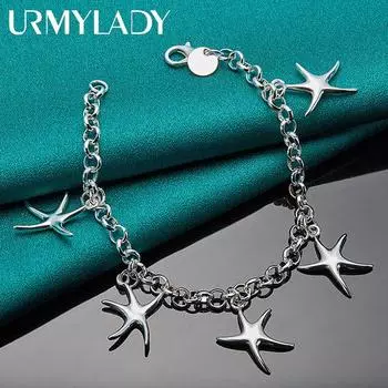 Браслет-подвеска из стерлингового серебра 925 пробы с пятью звездами для женщин, свадебных вечеринок, модные украшения 20cm