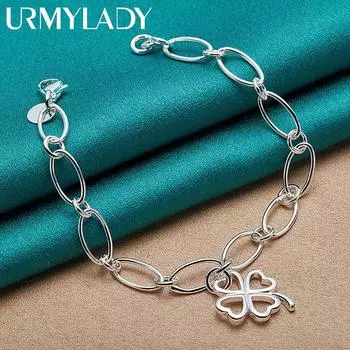 Браслет-подвеска из стерлингового серебра 925 пробы с четырьмя листами клевера, модные украшения MB135 20cm