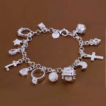 Браслет-подвеска из стерлингового серебра 925 пробы с кисточкой, звездой и луной в виде креста для женщин и девочек, вечерние, свадебные, 2022, модные ювелирные изделия, подарок на день рождения, Sl264