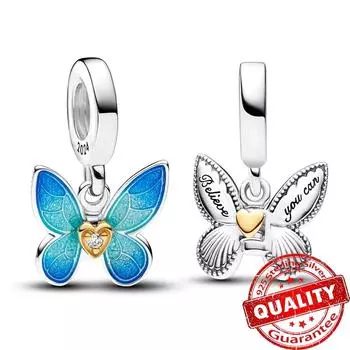 Браслет-подвеска из стерлингового серебра 925 пробы с градиентом и синей бабочкой, ювелирные украшения для женщин, браслет «сделай сам»