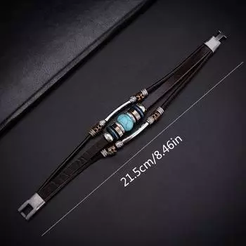 Браслет-подвеска кожаный браслет вечеринка подарок ретро бисер этнический стиль личность 1шт многослойный пара бирюзовый модные аксессуары коричневый