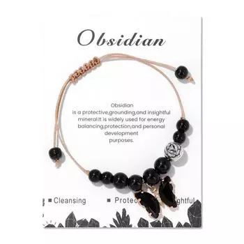 Браслет-подвеска ручной работы с бабочкой, плетеный шнурок, регулируемый корд, браслет из натурального камня, ювелирное украшение для вечеринки чёрный