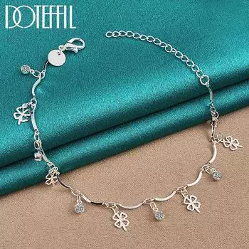 Браслет-подвеска с четырьмя листьями травы, серебряные модные украшения для вечеринок 20cm