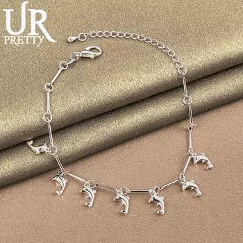 Браслет-подвеска с дельфином из стерлингового серебра 925 пробы, модные ювелирные изделия 20CM