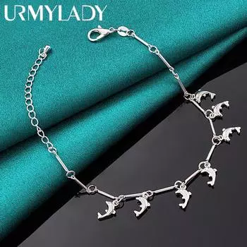 Браслет-подвеска с дельфином из стерлингового серебра 925 пробы для женщин, модные ювелирные изделия для свадебной вечеринки 20cm