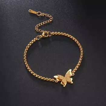 Браслет-подвеска в виде бабочки из нержавеющей стали для женщин, золотой цвет, браслеты-цепочки Figaro, модные свадебные украшения, подарок