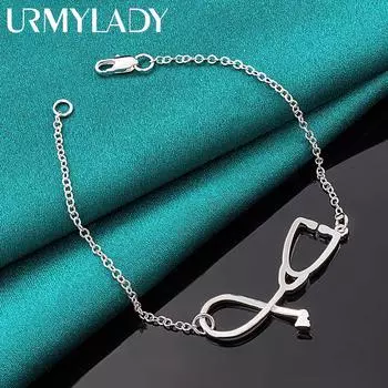 Браслет-подвеска в виде стетоскопа из стерлингового серебра 925 пробы для женщин, модные ювелирные изделия для свадебной вечеринки 20cm