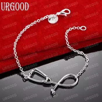 Браслет-подвеска в виде стетоскопа из стерлингового серебра 925 пробы, модные свадебные украшения 20CM