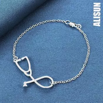 Браслет-подвеска в виде стетоскопа из стерлингового серебра 925 пробы, модные свадебные украшения 20CM