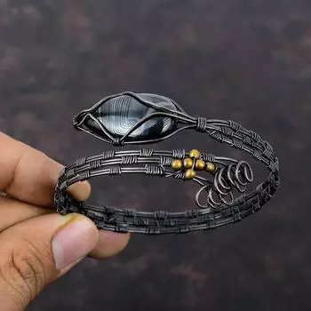 Браслет Psilomelane из натурального драгоценного камня, браслет-манжета из медной проволоки, регулируемый браслет ручной работы, ювелирные изделия из медной проволоки, подарок на годовщину