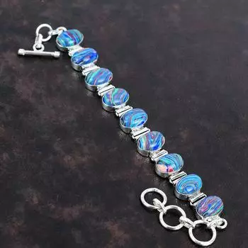 Браслет Rainbow Calsilica, браслет из стерлингового серебра 925 пробы, браслет ручной работы, регулируемый браслет-цепочка, драгоценные камни, антикварные ювелирные изделия, подарки для него