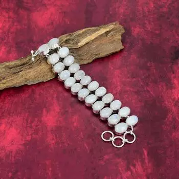 Браслет Rainbow Moonstone Gemstone Jewelry, браслет из стерлингового серебра 925 пробы, регулируемый браслет-цепочка ручной работы с красивыми ювелирными изделиями Adjustable with 8 inches белый