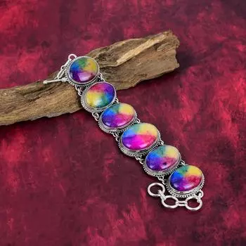 Браслет Rainbow Solar Quartz, ювелирные изделия из цельного серебра 925 пробы с драгоценными камнями, браслет ручной работы на День матери Adjustable With 8 Inches розовый