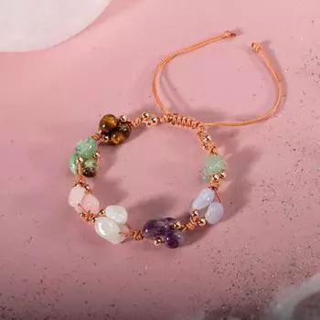 Браслет Рак Аметист, Лунный камень, Халцедон, Тигровый глаз, Хризопраз, Розовый кварц, Зеленый авантюрин