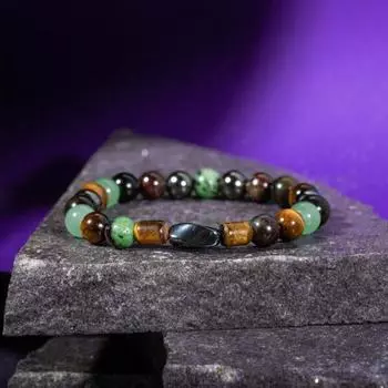 Браслет Рак Аниолит, Золотой обсидиан, Тигровый глаз, Зеленый авантюрин