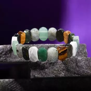 Браслет Рак Золотой обсидиан, говлит, тигровый глаз, лабрадорит, зеленый авантюрин, нефрит