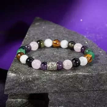 Браслет Рака Аметист, Лунный камень, Золотой обсидиан, Кровавый камень, Тигровый глаз, Розовый кварц, Зеленый авантюрин