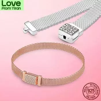Браслет Reflexions Mesh из стерлингового серебра 925 пробы с золотой застежкой, браслет Reflexions из стерлингового серебра, изготовление ювелирных изделий в подарок 20cm