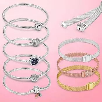 Браслет Reflexions в сетку, серебряный цвет, золотой цвет, сверкающая застежка, браслет Reflections, стерлинговое серебро, изготовление ювелирных изделий, подарок 19cm