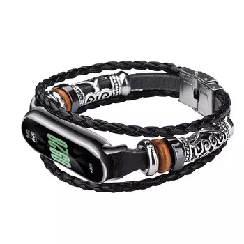 Браслет-ремешок для Xiaomi Mi Band 8/8 NFC в этническом стиле из бисера, винтажный браслет «сделай сам», с металлической головкой For Xiaomi Mi Band 8 чёрный