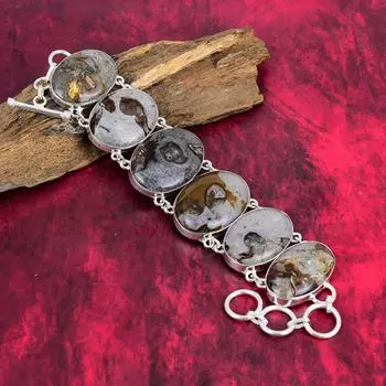 Браслет Rock Calci, серебро 925 пробы, ювелирные изделия из драгоценных камней, браслет ручной работы, регулируемый браслет-цепочка для любви 8 Inches With Adjustable коричневый