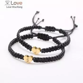Браслет ручной работы AZ с 26 буквами и сердечками, плетеная веревка для женщин и мужчин, инициалы, имя, регулируемые браслеты, браслет для влюбленных, ювелирные изделия