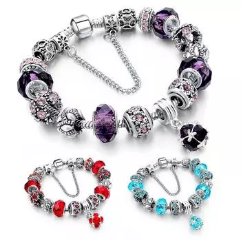 Браслет ручной работы DIY Браслет из сплава Кристалл Кулон Браслет из бисера Женский 18cm красный