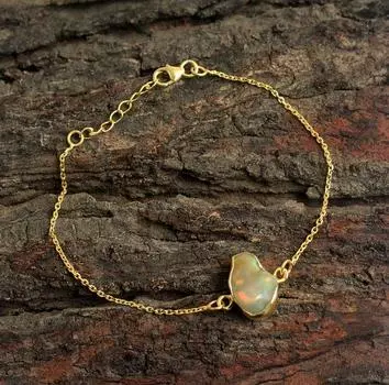 Браслет ручной работы из эфиопского опала из стерлингового серебра 925 пробы для женщин