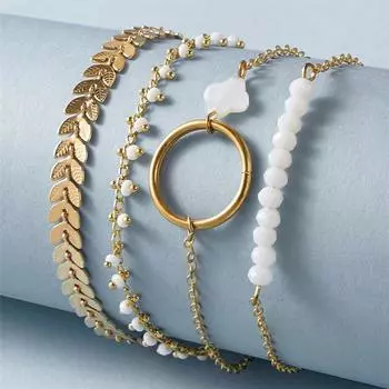 Браслет ручной работы из бисера с четырьмя листами клевера, рисовые бусины с бахромой, стрелка, 4 украшения из четырех частей золотой