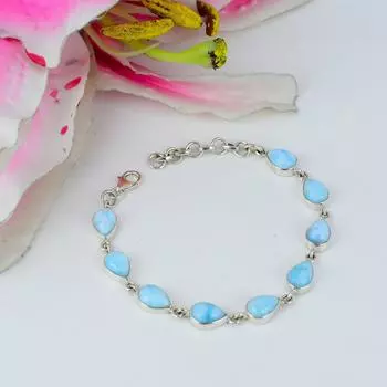 Браслет ручной работы из чистого серебра 925 пробы с драгоценным камнем Natural Republic Ларимар 7–8 дюймов Z1F80
