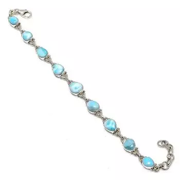 Браслет ручной работы из чистого серебра 925 пробы с драгоценным камнем Natural Republic Ларимар, 7–8 дюймов, D5c54